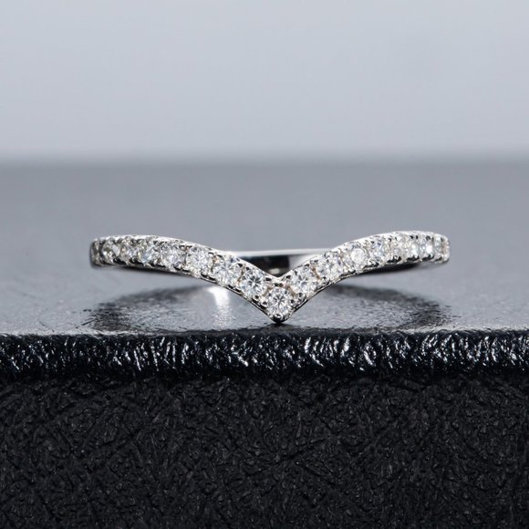 Certified 1.5mm Moissanite Diamond Pave Chevron Half Eternity Band Ring NEW - Picture 8 of 14